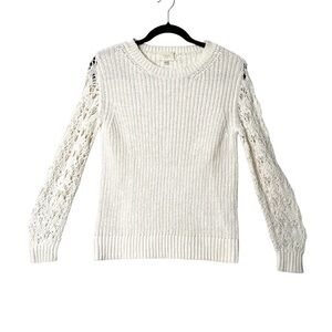 Aritzia Cream Linen Chunky Open Weave Crochet Crewneck Sweater Coastal Boho